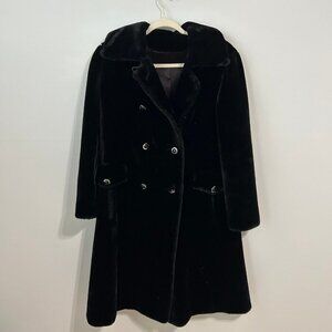 Vintage Borgazia Fairmoor Black Long Faux Fur Double Breasted Coat Size Medium